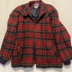 Pendleton Vintage USA Jacket Red Buffalo Plaid Bomber Wool Women’s Large Zip Up